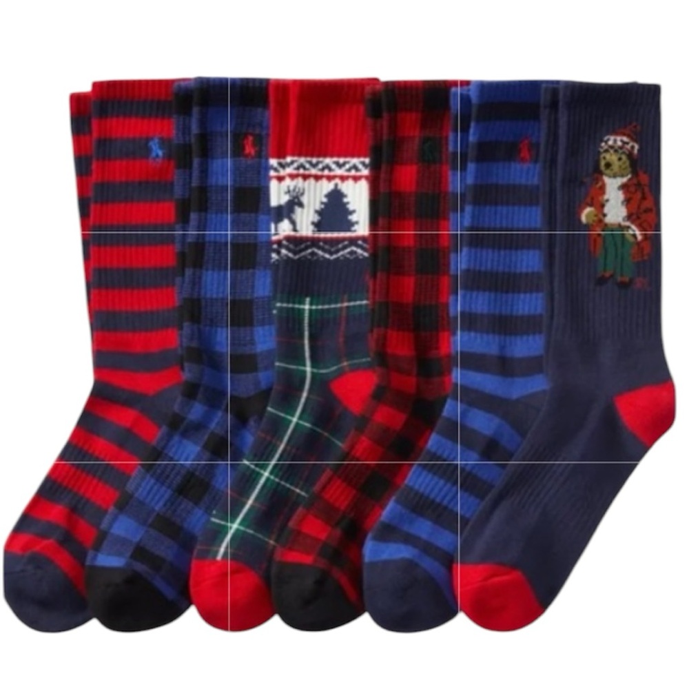 🎉 HP 🎉 🆕 Polo Ralph Lauren Artic Holiday Bear Crew Socks 6 Pack